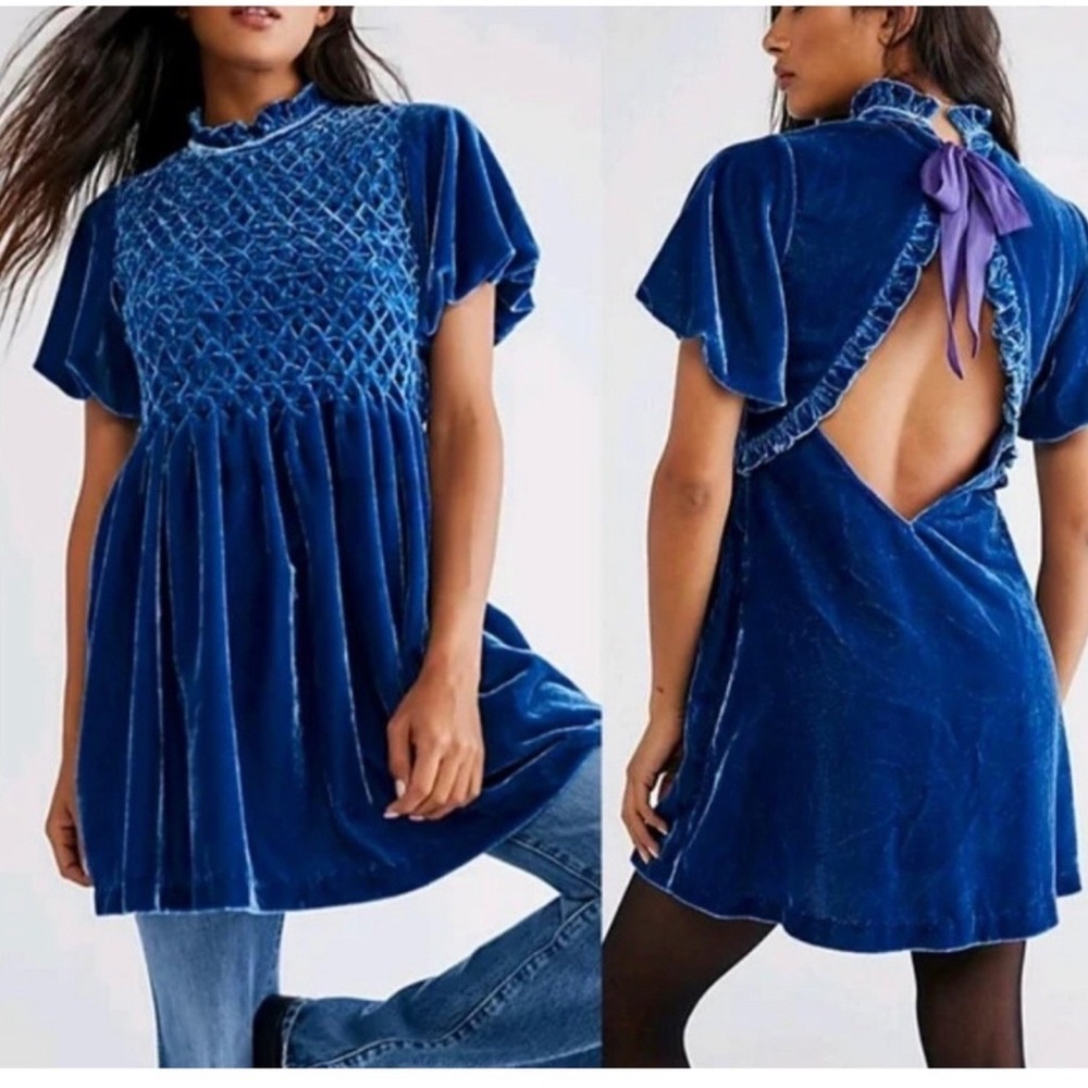 Free People Gum Drop Mini Dress Blue